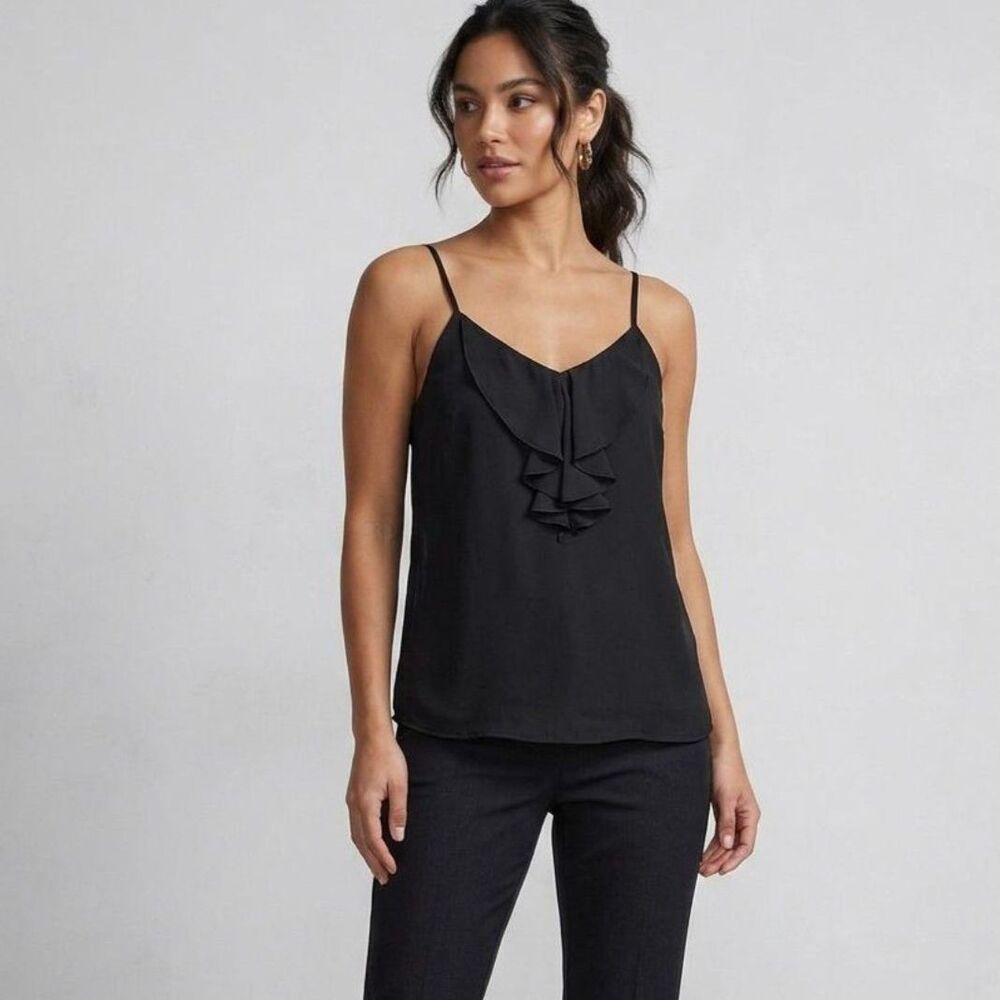Rumors Black Chiffon Ruffle Cami Tank Top Business Casual Romantic Layering